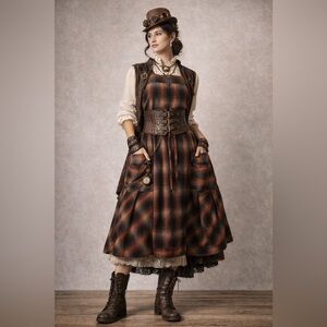 Ivey Abitz Bespoke Plaid Frock Dress Orange Black Utility Pocket Midi Medium